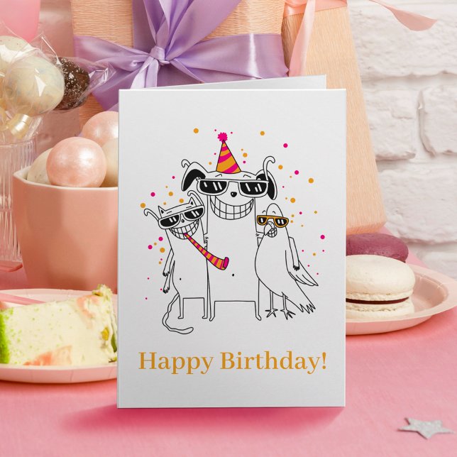 Fun Funny Party Pet Animals Cute Happy Birthday Card (Creator Uploaded)