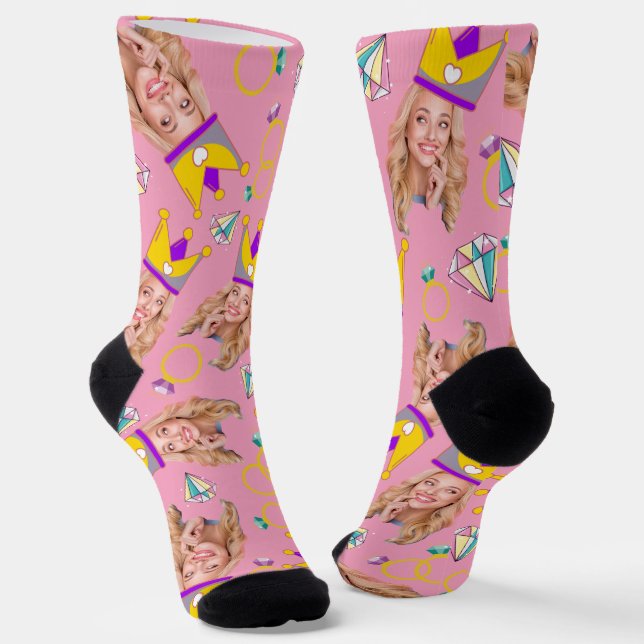 Fun & Funny Pink Princess Face Socks (Angled)