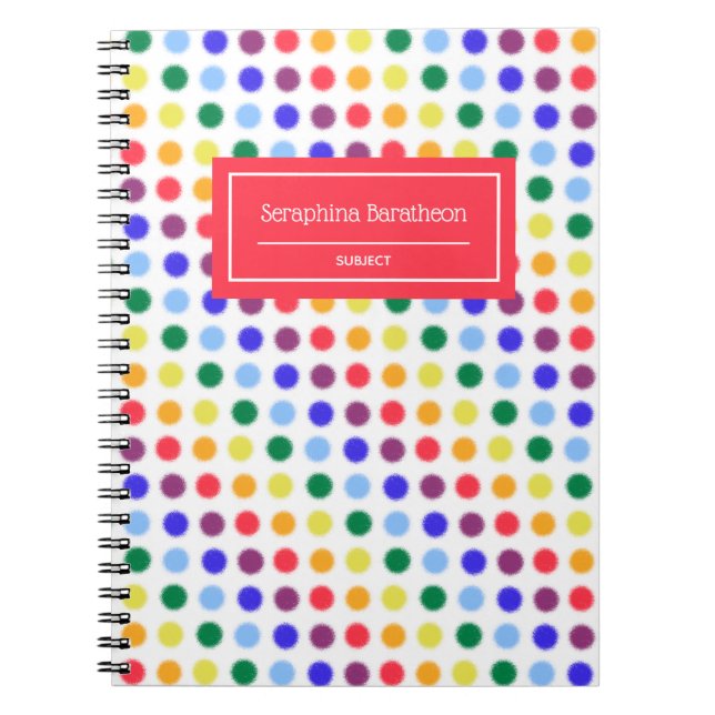 Fun Fuzzy Rainbow Dots Personalized Notebook (Front)