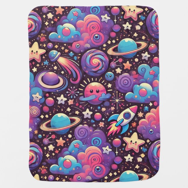 Fun Galaxy Pattern for Kids 🪐Cute Planets & Stars Baby Blanket (Front)