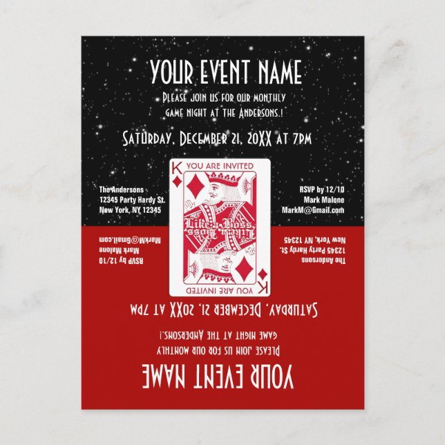 Fun Game Night, Monte Carlo Look Invitation Postcard (Front)