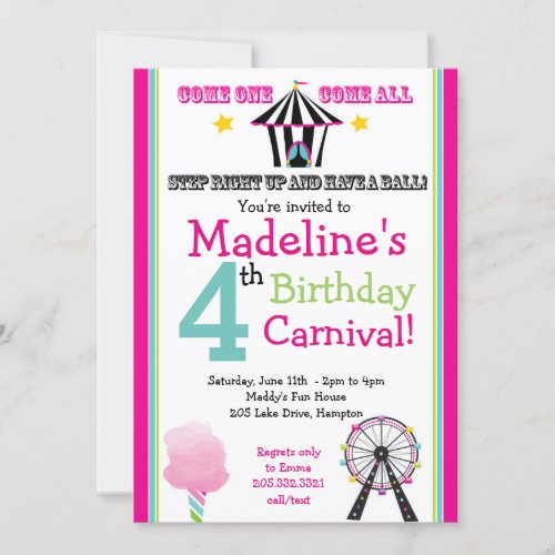 Fun  Games Girls Carnival Party Invitation