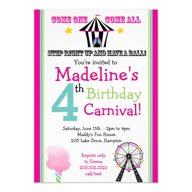 Fun & Games Girl's Carnival Party Invitation