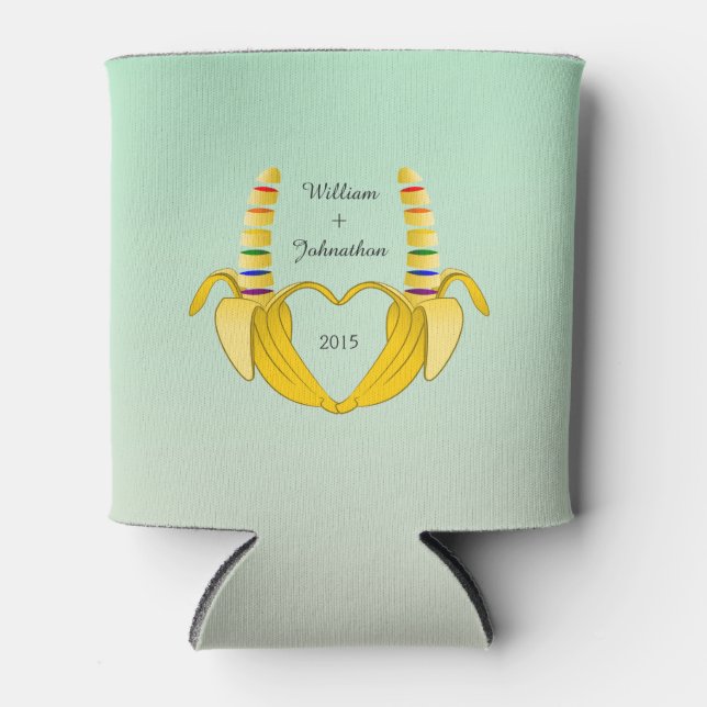 Fun Gay Banana Heart Wedding Favor Can Cooler (Front)
