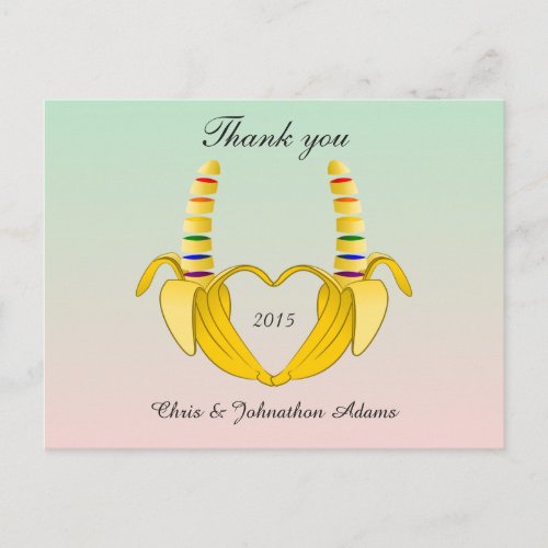 Fun Gay Banana Heart Wedding  Thank you Postcard