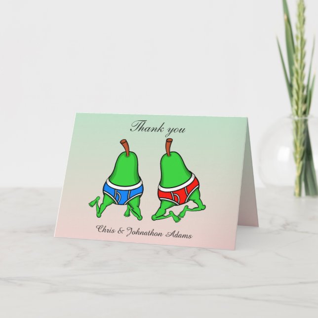 Fun Gay Pair of Pears Wedding Thank You Card (Front)