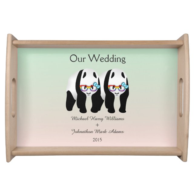 Fun Gay Panda Bears Wedding Keepsake Serving Tray (Front)