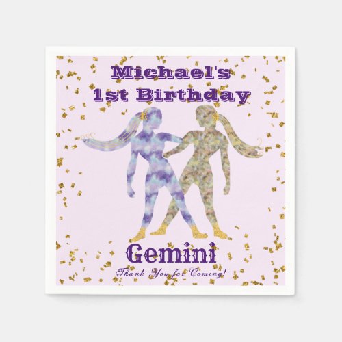 Fun Gemini First Birthday  Gold Confetti Napkins