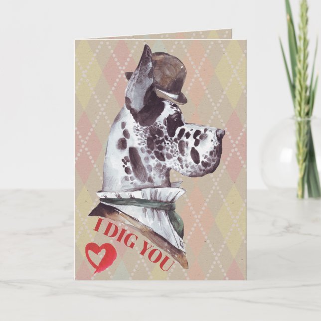 Fun Gentleman Great Dane I Dig You Holiday Card (Front)