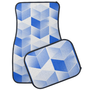 Fun Geometric Cubes Art, Bright Royal Blue & White Car Floor Mat