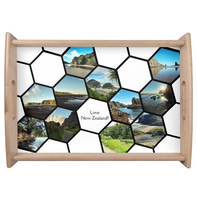 Fun Geometric Hexagon Custom Holiday Collage Serving Tray (Front)