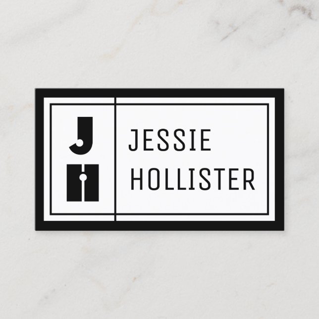 Fun Geometric Initials & Name w/ Black Border Business Card (Front)