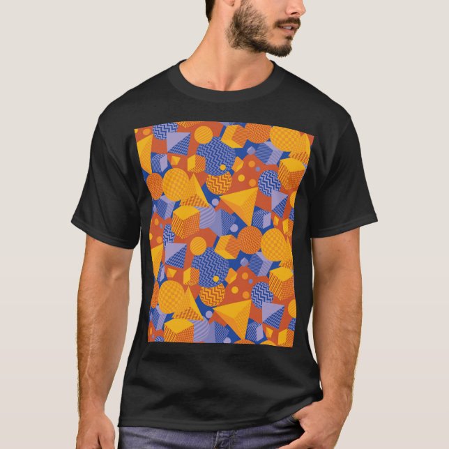 Fun Geometric Orange Violet Pattern T-Shirt (Front)