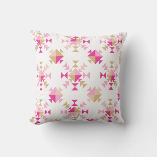 Fun Geometric Quilt Block Pattern in Pink and Red Throw Pillow