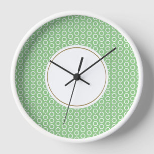 Fun Geometric Sage Green White Tiled Art Outer Rim Clock