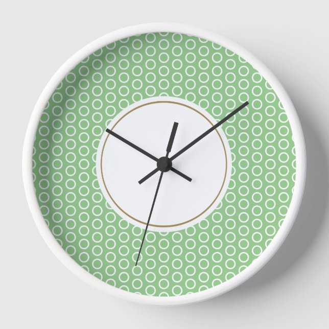 Fun Geometric Sage Green White Tiled Art Outer Rim Clock (Front)