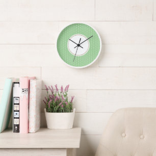 Fun Geometric Sage Green White Tiled Art Outer Rim Clock