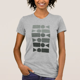 Fun Geometric Shapes Design in Gray Ombre T-Shirt