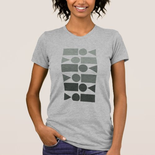 Fun Geometric Shapes Design in Gray Ombre T_Shirt