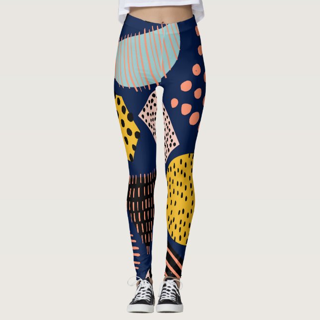 Fun Geometry: Abstract Multicolor Pattern Leggings (Front)