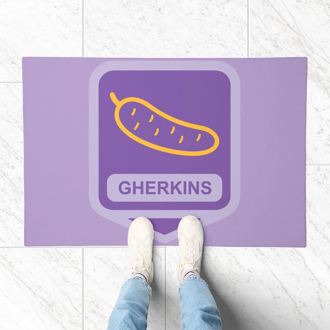 Fun Gherkin Pickle Icon Purple and Yellow Doormat (Creator Uploaded)