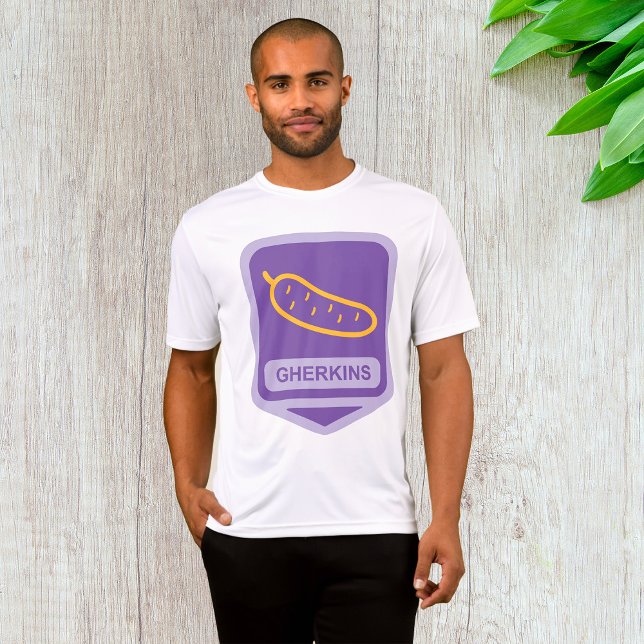 Fun Gherkin Pickle Icon Purple and Yellow T-Shirt (Creator Uploaded)