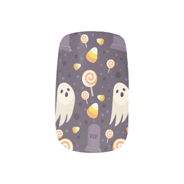 Fun Ghost Candy Corn Halloween Design Nails Minx Nail Art (Left Thumb)