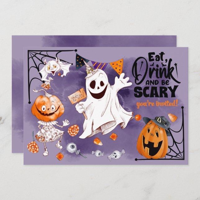 Fun Ghost, Jack O'Lantern, Bat Halloween Party  Invitation (Front/Back)