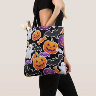 Fun Ghost & Pumpkin Pattern Spooky Trick or Treat Tote Bag