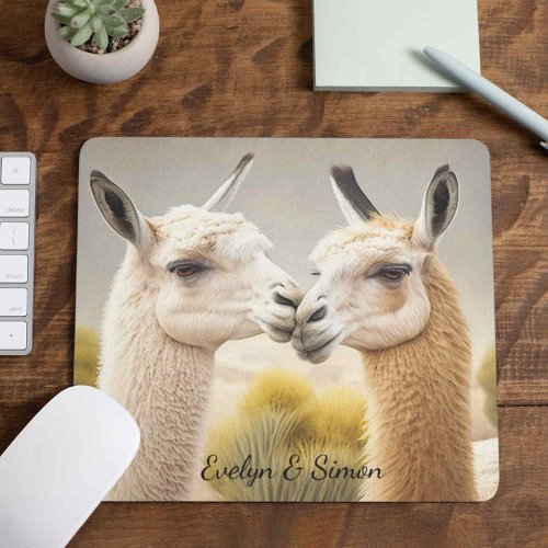 Fun Gift for Couples Engaged Kissing Llamas Mouse Pad