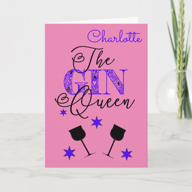 Fun Gin Queen Pink Birthday Card (Front)