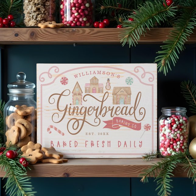 Fun Gingerbread Bakery Co Personalized Family Name Wooden Box Sign (Fun Gingerbread Bakery Co Personalized Family Name Wooden Box Sign)
