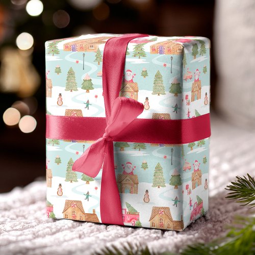 Fun Gingerbread Candy Town Winter Scene Wrapping Paper