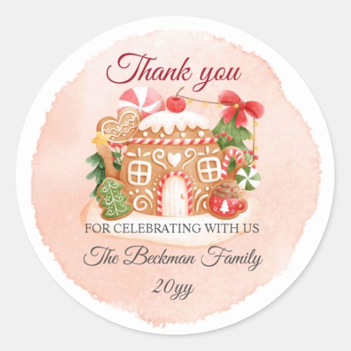 Fun Gingerbread House Holiday Party Thank You Classic Round Sticker