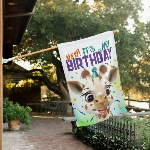 Fun Giraffe Colorful Confetti Birthday House Flag