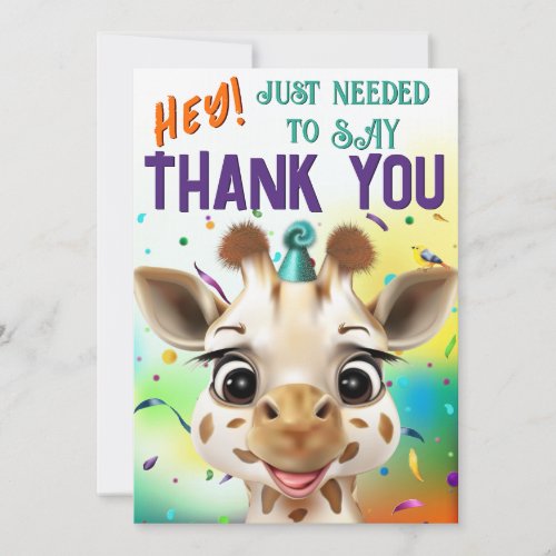 Fun Giraffe Colorful Confetti Birthday Thank You Card