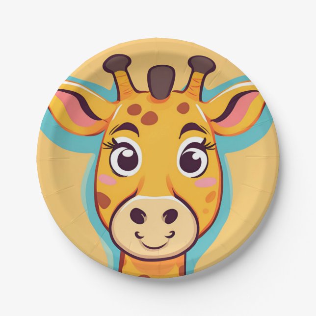 Fun giraffe Face safari Wild jungle Birthday Party Paper Plates (Front)