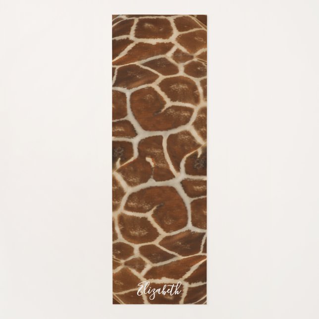 Fun Giraffe Fur Pattern Custom Name Yoga Mat (Front)