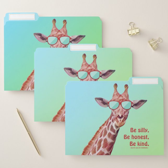 Fun Giraffe Inspirational Quote Emerson Be Silly  File Folder (Set)