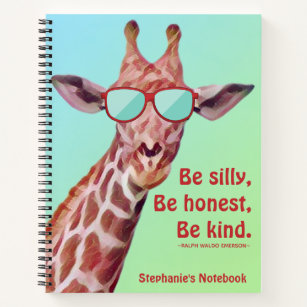 Fun Giraffe Inspirational Quote Emerson Be Silly  Notebook