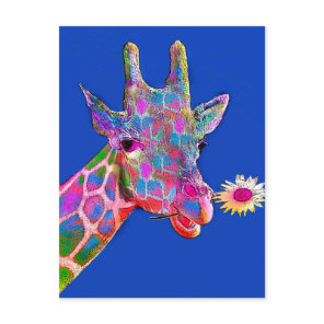 Fun Giraffe Sunflower Colors Postcard