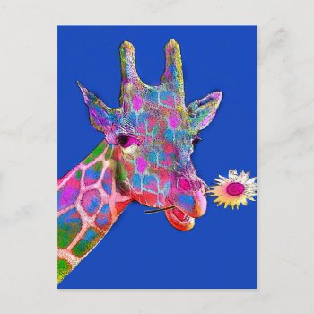 Fun Giraffe Sunflower Colors Postcard by PattiJAdkins at Zazzle