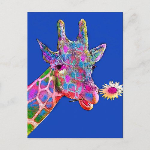 Fun Giraffe Sunflower Colors Postcard