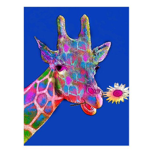 Fun Giraffe Sunflower Colors Postcard | Zazzle.com