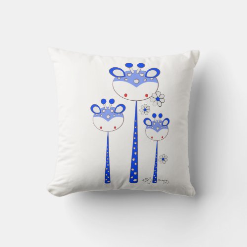 Fun Giraffes -- Bright Blue Throw Pillow