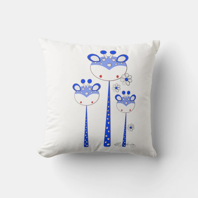 Fun Giraffes -- Bright Blue Throw Pillow (Front)