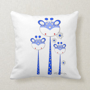 Fun Giraffes -- Bright Blue Throw Pillow