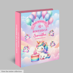 Fun Girl 6th Birthday Unicorn Memory Album 3 Ring Binder