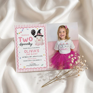 Fun Girl Cute Ghost Two Spooky Birthday Invitation