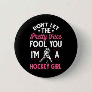 Fun Girl Hockey Gift For Women Kids Ice Hockey Pla Button
